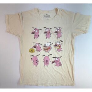 Cartoon Network Courage the Cowardly Dog Graphic T-Shirt Cream Tan Mens Medium